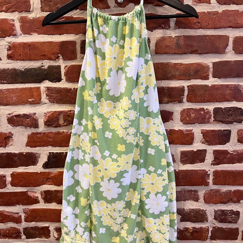 Rusty Green and Yellow Floral Backless Dress